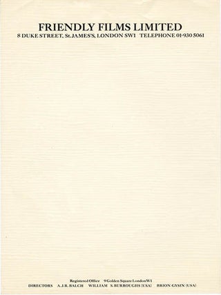 Item #41025 A sheet of Friendly Films Limited stationery, c. 1970. Antony BALCH