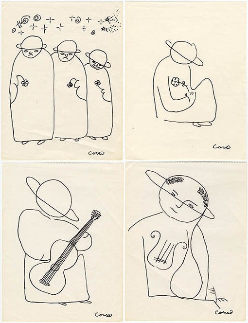 A group of four signed ink drawings from the artist&rsquo;s &ldquo;Saturn Family&rdquo; series. Gregory CORSO.