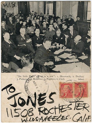 Item #41174 Mail art card, double-sided, boldly addressed in black paint to ‘JONES’ at 11508...
