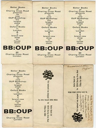 Six bookmarks, a paper bag and an original sheet of wrapping paper designed by John Sewell for Better Books, c. 1964/65.