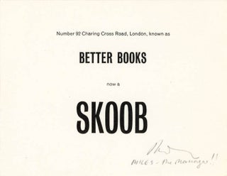 Item #41213 Better Books now a Skoob. Original sTigma invitation card, March 1965. John LATHAM