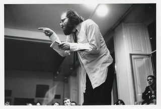 Item #41215 A b/w photograph by John ‘Hoppy’ Hopkins of Allen Ginsberg reading at the ICA,...