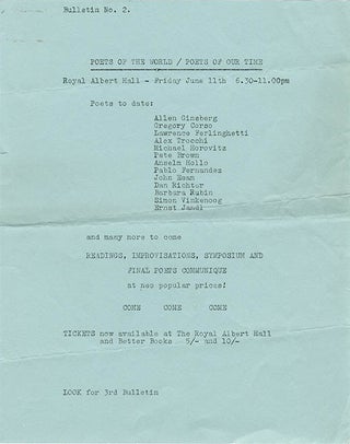 Item #41220 Poets of the World/Poets of our Time - Bulletin No. 2. INTERNATIONAL POETRY INCARNATION