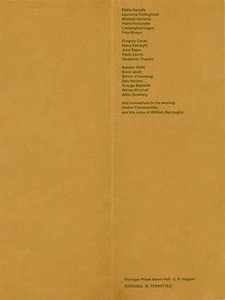 Original programme for the poetry reading held at the Royal Albert Hall on June 11, 1965.
