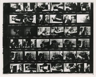 Two 8x10 b/w photographs of Kodak contact sheets, each one printing 36 frames depicting Miles and Hoppy preparing Long Hair for publication, c. late November/early December 1965.