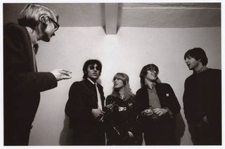 Item #41237 A publicity b/w photograph by Graham Keen of Barry Miles, John Dunbar, Marianne...