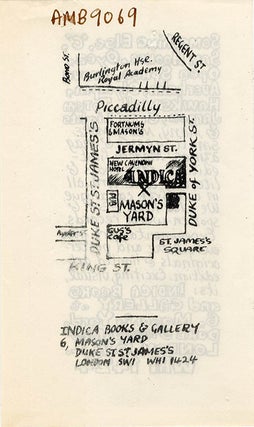 Item #41248 An original flyer for Indica Books and Gallery, designed by Miles (c. Spring 1966)....