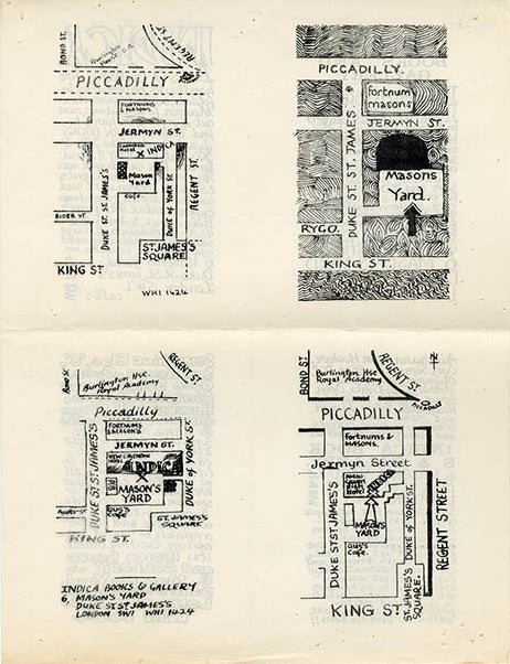 Item #41249 An uncut sheet of all four versions of the flyer (c. summer 1966). INDICA BOOKS, GALLERY.