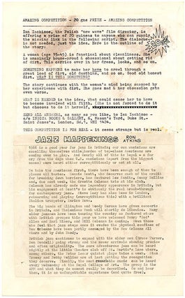 THE LONG HAIR TIMES. A collection comprising the original artwork for The Long Hair Times, the pre-publication flyer announcing it, an original typed notice from Indica Books, and a copy of the finished publication (March/April 1966).