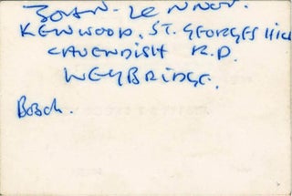 Item #41269 Miles’s Indica Books & Gallery business card, with John Lennon’s autograph...