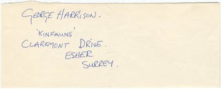 Item #41270 A small piece of white paper with George Harrison’s autograph inscription. Nd. (c....