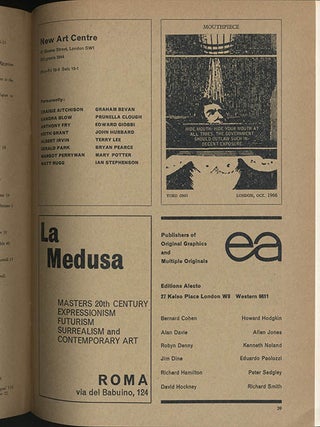 Three advertisements published in ART AND ARTISTS, Volume 1, #7-9 (London: October-December, 1966).