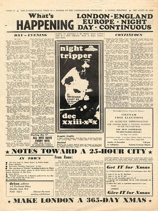 INTERNATIONAL TIMES #1-32 (London: Lovebooks Ltd., October 14, 1966 - May 31, 1968). Newspaper, broadside and poster formats.