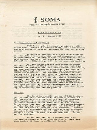 A collection of documents issued by SOMA, the drug research project founded in London by Steve Abrams that campaigned for cannabis law reform.