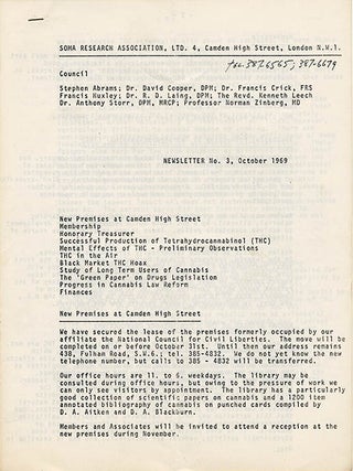 A collection of documents issued by SOMA, the drug research project founded in London by Steve Abrams that campaigned for cannabis law reform.