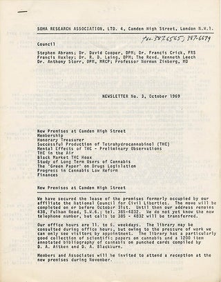 A collection of documents issued by SOMA, the drug research project founded in London by Steve Abrams that campaigned for cannabis law reform.