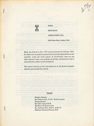 A collection of documents issued by SOMA, the drug research project founded in London by Steve Abrams that campaigned for cannabis law reform.