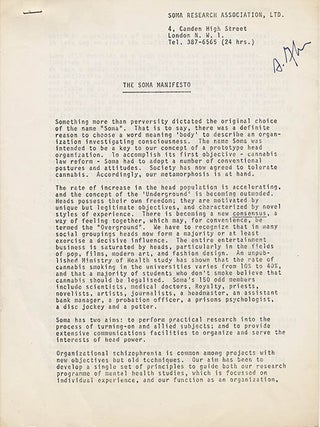 A collection of documents issued by SOMA, the drug research project founded in London by Steve Abrams that campaigned for cannabis law reform.