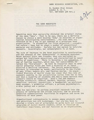 A collection of documents issued by SOMA, the drug research project founded in London by Steve Abrams that campaigned for cannabis law reform.
