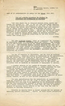 A collection of documents issued by SOMA, the drug research project founded in London by Steve Abrams that campaigned for cannabis law reform.