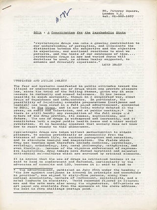 A collection of documents issued by SOMA, the drug research project founded in London by Steve Abrams that campaigned for cannabis law reform.